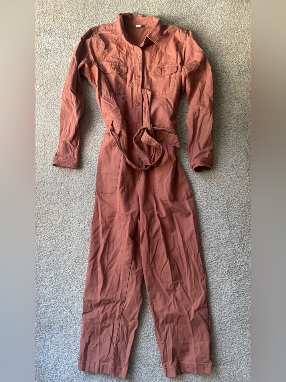 Old Navy Rust Orange Utility Jumpsuit casual button up self tie sexy